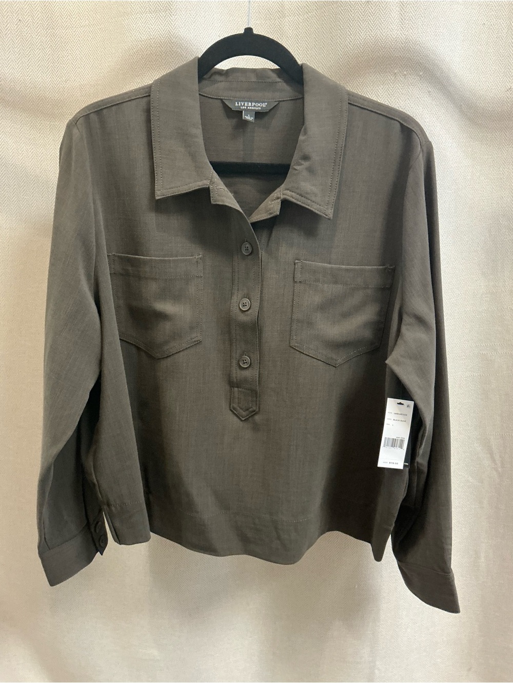 Liverpool Popover Shirt With Elastic Waist, Black Olive
